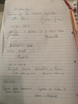 a piece of paper with handwriting on it at Roma Gianicolense in Rome