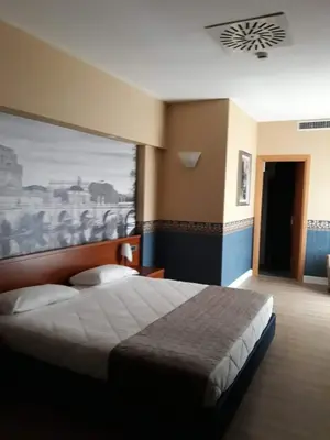 a bedroom with a bed and a painting on the wall at Ele Green Park Hotel Pamphili in Rome
