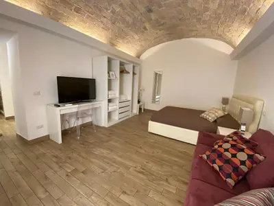 a living room with a couch and a television at Campani Luxury Flat in Rome