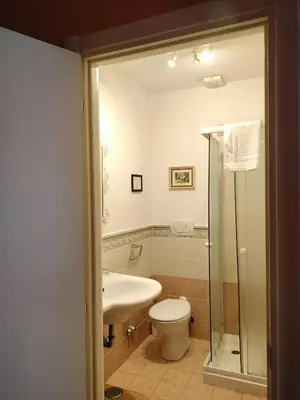 a bathroom with a toilet and a sink and a shower at B&B Alexander in Rome