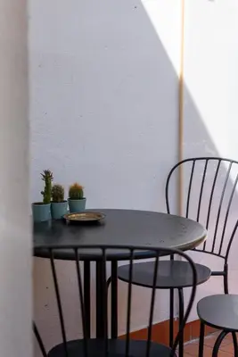 a black table and chairs with plants on it at Luxury Apartment Pantheon in Rome