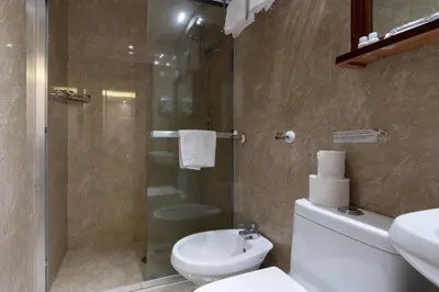 a bathroom with a shower and a toilet and a sink at Rome Love Hotel in Rome