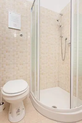 a bathroom with a toilet and a shower at Meltin' Rome Guest House in Rome