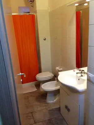 a bathroom with a toilet and a shower and a sink at Hotel Fiorenza in Rome
