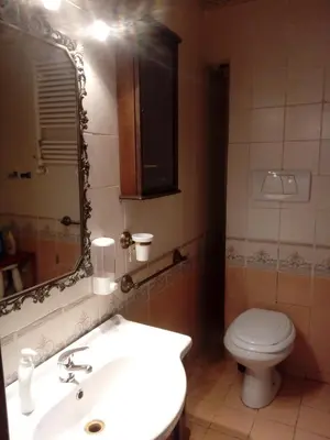 a bathroom with a sink and a toilet and a mirror at Max House in Rome