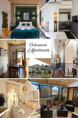 a collage of photos of a bedroom and a living room at colosseo flats and penthouse in Rome