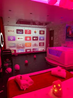 a pink room with a bed and a wall with apps at Il Gladiatore in Rome
