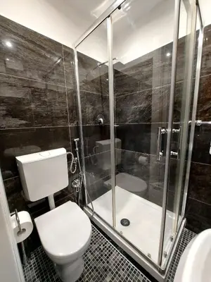 a bathroom with a toilet and a shower at Hotel Positano in Rome