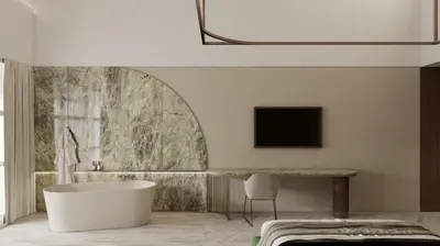 a bathroom with a tub and a tv on the wall at Horti 14 Borgo Trastevere Hotel in Rome