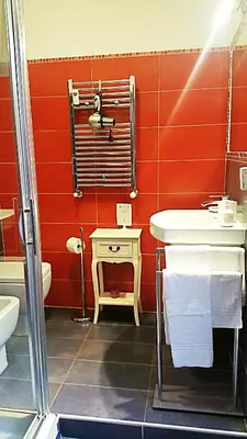 a red bathroom with a sink and a toilet at Il Mondo Di Amelia in Rome