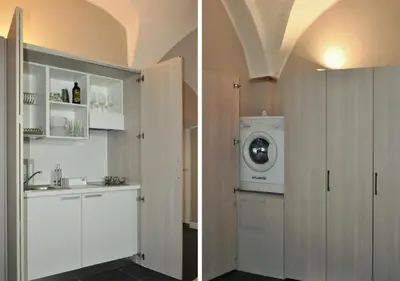 two pictures of a kitchen with a washing machine at Suite 21 - Piazza Navona in Rome