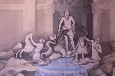 a painting of a man sitting on a statue at Suites Trastevere in Rome