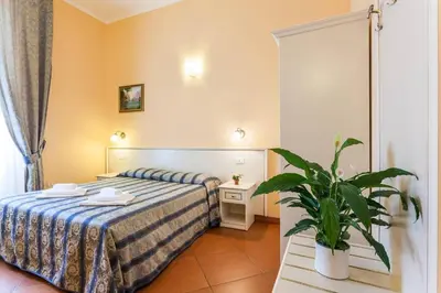 a hotel room with a bed and a potted plant at Vatican Town in Rome
