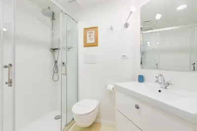 a white bathroom with a toilet and a shower at Al Portico 39 apartment with terrace in Rome