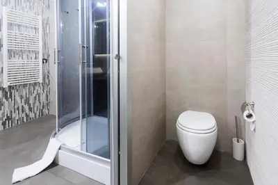 a bathroom with a toilet and a shower at Trastevere Charming Loft in Rome