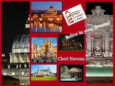a collage of pictures of different cities and buildings at Cherì Navona in Rome