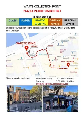 a map of the installation of the waste bins in a parking lot at Cherì Navona in Rome