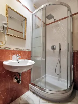 a bathroom with a shower and a sink at Hotel Valentino Palace in Rome