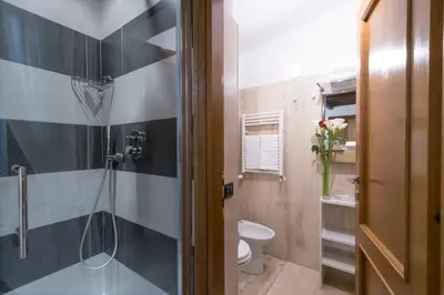 a bathroom with a shower and a toilet at JR Suites in Rome