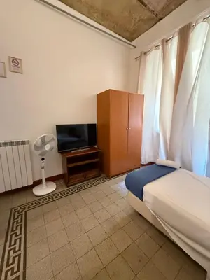 a bedroom with a bed and a flat screen tv at Soggiorno Emanuela in Rome