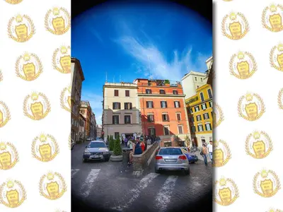 two pictures of a city with cars parked on a street at Domus Real Cardello in Rome