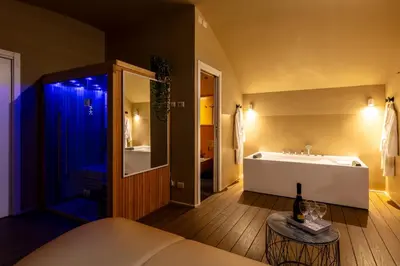 a large bathroom with a tub and a sink at ROMAC Coronari with gym, sauna and garden in Rome