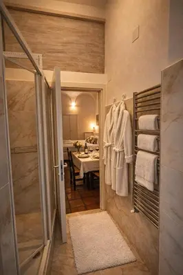 a bathroom with a walk in shower and a sink at NAVONA & CASTEL SANT'ANGELO WHOLE HOLIDAY APARTMENT da PAMINO & PRISCILLA in Rome