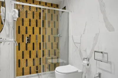 a bathroom with a shower with a toilet and a shower curtain at Gh Trevi Fountain in Rome