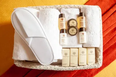 a group of products sitting on top of a towel at Leonardo Suite Navona in Rome