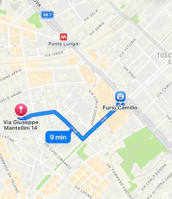 a map with a blue line and a red dot at Appiolatino - Il Fenicottero in Rome