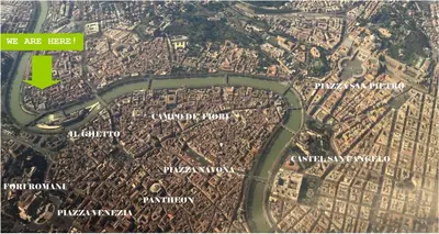 a map of a city with a green rectangle at LOST&FOUND in Trastevere in Rome