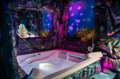 a bath tub in a room with an aquarium at MagicSuite Guest House Roma Portuense in Rome