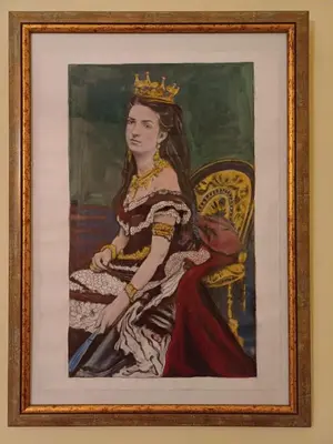 a framed painting of a woman wearing a crown at The Queen's Coffer Rome in Rome