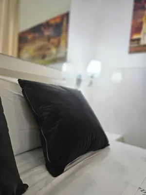 a black pillow sitting on top of a couch at Termini Palace Guesthouse in Rome