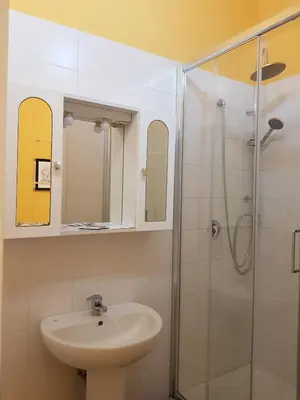 a bathroom with a sink and a shower at My Trevi Rooms 88 in Rome