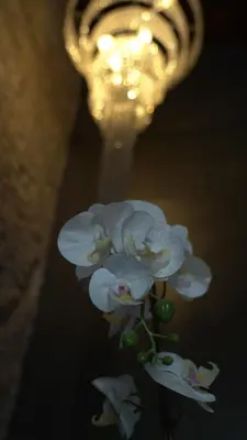 a bunch of white flowers in front of a chandelier at Rhome Luxury suite in Rome