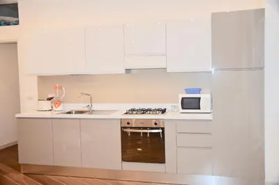 a white kitchen with a sink and a microwave at Terrazza San Giovanni apartment in Rome
