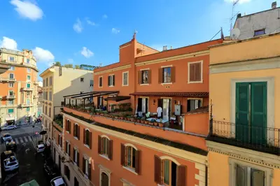 a view of a city street with buildings at Monti charming apartment - Rome short let Service in Rome
