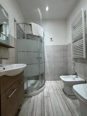 a bathroom with a shower and a sink and a toilet at San Pietro Dreaming Rooms in Rome