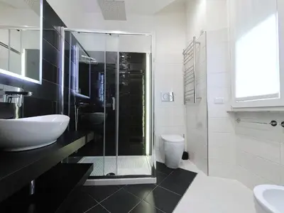 a bathroom with a shower and a sink and a toilet at Vatican Luxury Corner in Rome