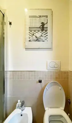 a bathroom with a toilet and a picture on the wall at Studio Flat Vaticano in Rome