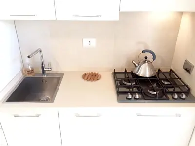 a kitchen with a sink and a stove with a tea kettle at Studio Flat Vaticano in Rome