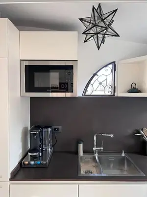 a kitchen with a sink and a microwave at Art Lover's Loft in Rome