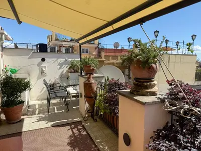 a balcony with potted plants on a roof at Art Lover's Loft in Rome