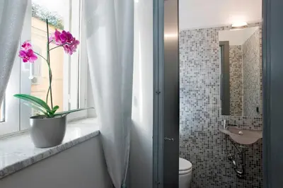 a bathroom with a toilet and a plant in a window at B&B Best Vatican in Rome