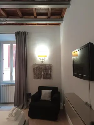 a living room with a couch and a flat screen tv at Fontana Di Trevi - Central Apartment in Rome in Rome