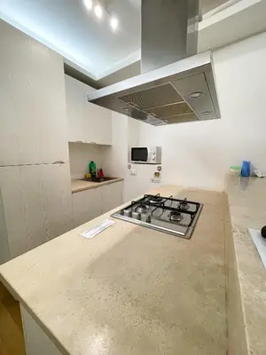 a kitchen with a stove and a counter top at La Pigna Boutique Apartment in Rome