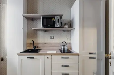 a kitchen with a sink and a microwave at T-House Fontana di Trevi in Rome