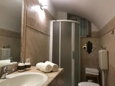 a bathroom with a shower and a sink and a toilet at CasAphrodite in Rome