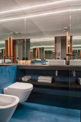 a bathroom with a toilet and a sink and mirrors at Etruscan Luxury Suites in Rome